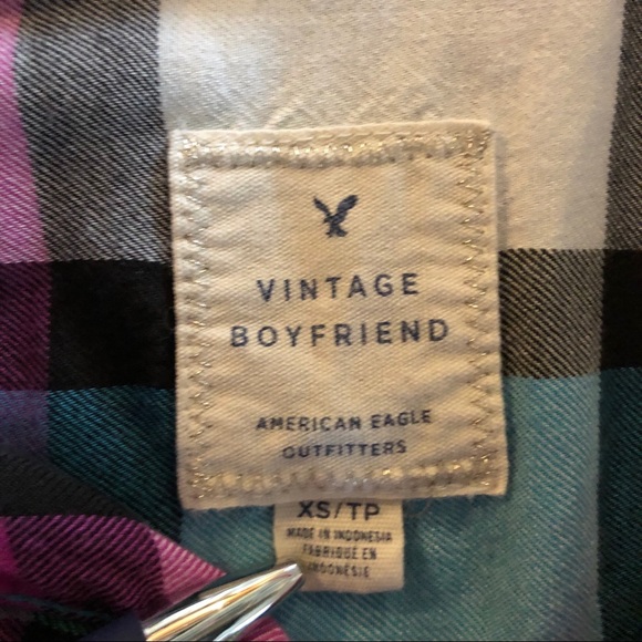 American Eagle Vintage Boyfriend Plaid Shirt XS - Picture 6 of 8